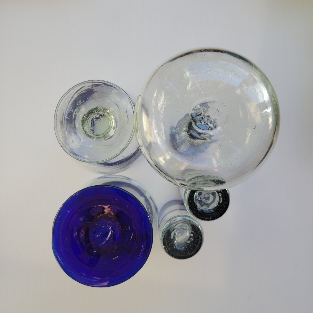 Mexican Glass Mouth Blown 10oz Tequila Decanter Two Shooters Two Brandy Snifters - Picture 3 of 7